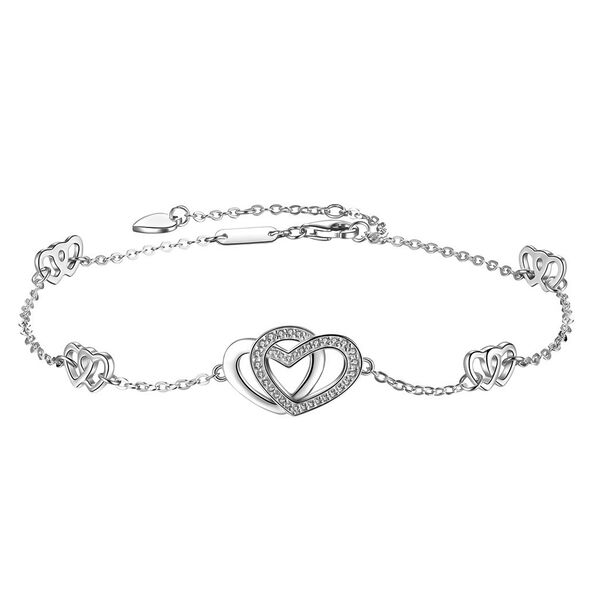 AAA Zirkonia Herz Armband, ca. 19 cm + 5 cm Extender, Messing rhodiniert