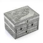 Schmucktruhe mit Pfauenprägung - 3 Schubladen, oxidiertes Aluminium, groß, 20,32x15,24x2,7cm