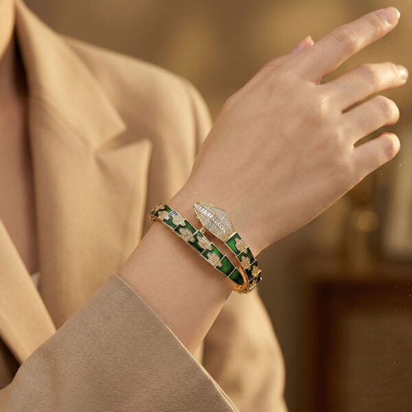 Wei&szlig;er Zirkonia Armreif ca. 19 cm Nickelfreies Messing emailliert image number 3