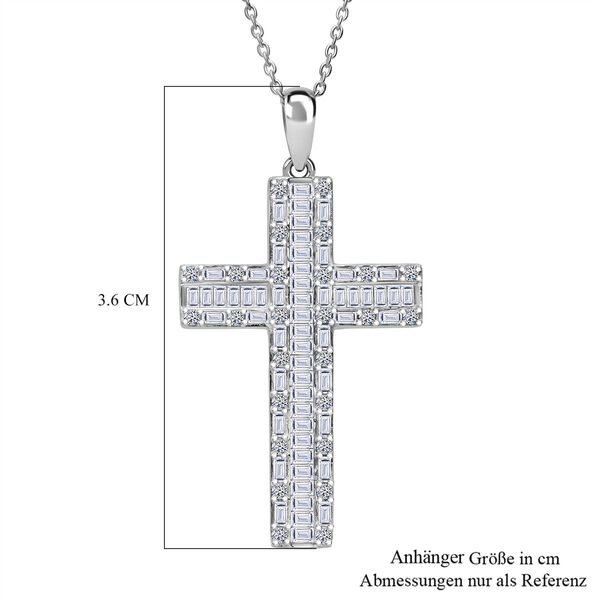 LUXURIANT SGL zertifizierter SI-GH Labor Diamant Kreuz Anhänger mit 50cm Kette, 925 Silber rhodiniert - 1 ct. image number 5