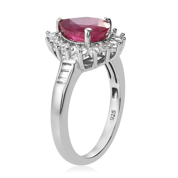 Afrikanisher Rubin(Fissure gefüllt) und Zirkon Ring 925 Silber platiniert image number 5