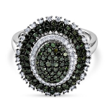 D'Joy Gr&uuml;ner Diamant Ring 925 Silber Rhodiniert (Gr&ouml;&szlig;e 21.00) ca. 1,01 ct