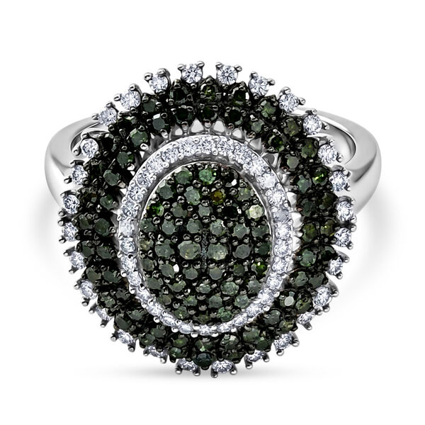 D'Joy Gr&uuml;ner Diamant Ring 925 Silber Rhodiniert (Gr&ouml;&szlig;e 21.00) ca. 1,01 ct