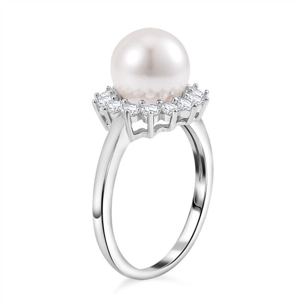 Wei&szlig;e Muschelkernperle und Zirkonia Ring - 0,40 ct. image number 4