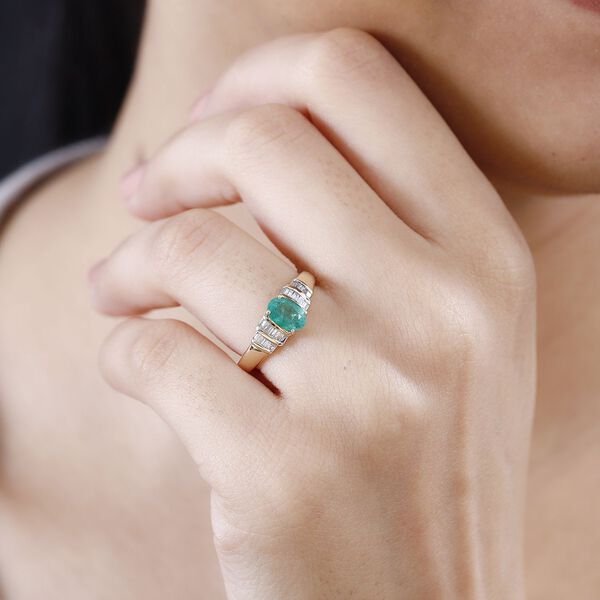 AAA Kolumbianischer Smaragd, Weißer Diamant Ring 375 Gold (Größe 17.00) ca. 0,75 ct image number 3