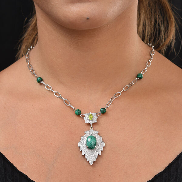 Malachit-Halskette, ca. 45 cm, reines Messing ca. 13,80 ct image number 2