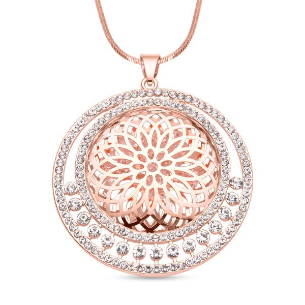 Weißer Kristall Mandala-Anhänger mit Kette, roséfarben image number 0