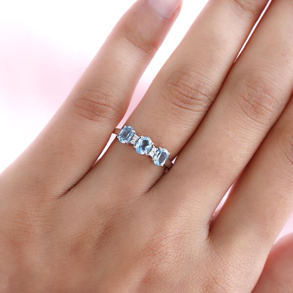 Schweizer Blautopas und wei&szlig;er Zirkon-Ring, 925 Silber platiniert  ca. 1,33 ct image number 3