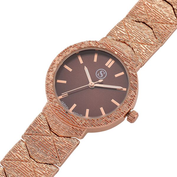 STRADA - Japanisches Uhrwerk, Burgunder Zifferblatt mit goldplattiertem Alloy Armband, 20 cm image number 8