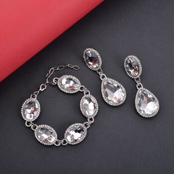 2er-Set- wei&szlig;es Glaskristall-Armband und Ohrringe - 132,80 ct.