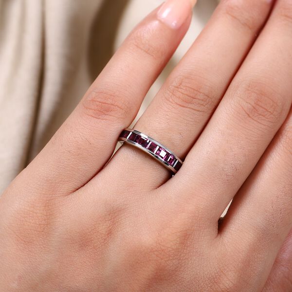 Rhodolith Granat Band Ring 925 Silber Platin-Überzug image number 3