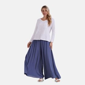 Gesmokte Taillen-Culottes, locker, bequem, elastischer Bund, Einheitsgröße, Blau