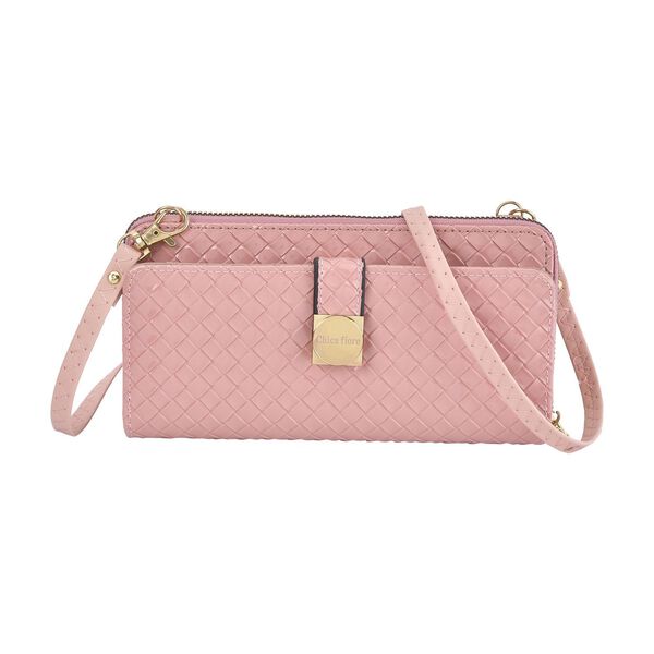 CLOSE OUT - gewebte Crossbody Tasche, Multifächer, Rosa image number 0