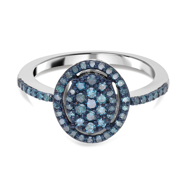 Blauer Diamant Ring, 925 Silber platiniert (Gr&ouml;&szlig;e 17.00) ca. 0.50 ct