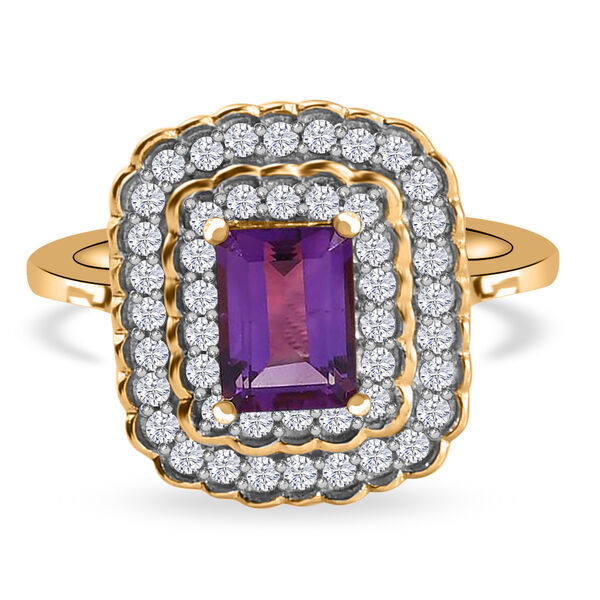 Afrikanischer Amethyst und Zirkon Ring 925 Silber 585 Vergoldet
