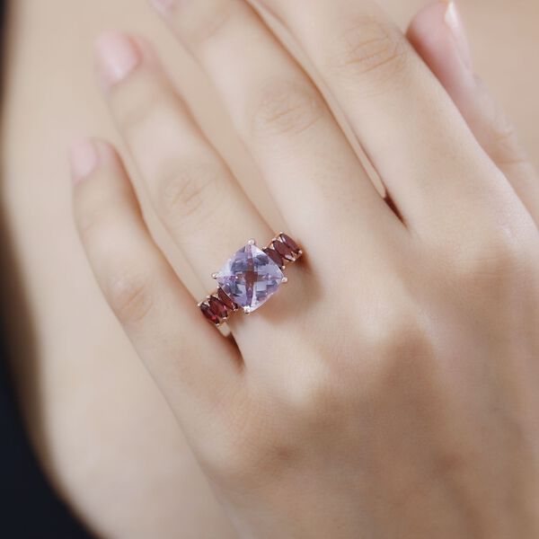 Rose De France Amethyst, Rhodolith Granat Ring 925 Silber 750 Ros&eacute;gold Vermeil (Gr&ouml;&szlig;e 17.00) ca. 5,37 ct image number 3