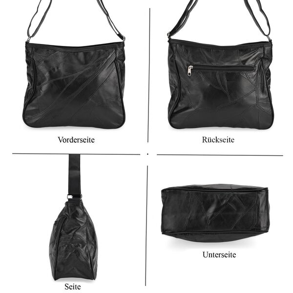 Umhängetasche aus Leder, Patchwork-Design, 31×11×27cm, Burgund image number 5