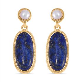 Lapislazuli und weiße Süßwasserperle Ohrringe - 30 ct.