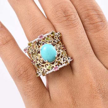 D'Joy AA Sleeping Beauty T&uuml;rkis und AA Multi-Turmalin und Zirkon zweifarbiger Ring - 5,29 ct.