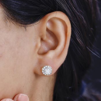 Moissanit Ohrringe, 925 Silber 750 Gelbgold Vermeil - 1,26 ct.