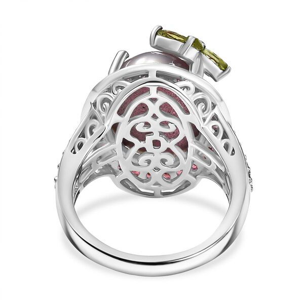 D'Joy Maulbeer Mondstein, Peridot Ring 925 Silber Rhodiniert und 750 Gelbgold Vermeil (Größe 20.00) ca. 12,21 ct image number 6