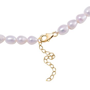 Wei&szlig;e S&uuml;&szlig;wasser Perle (6-10 mm) Halskette ca. 45 cm 925 Silber vergoldet