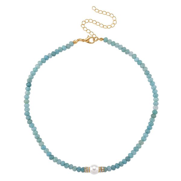 Muschelkernperle (9-11 mm) Halskette mit Blauem Quarzit, verstellbar ca. 40.5 cm +10 cm Extender, goldfarben image number 4