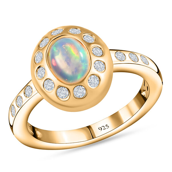 Nat&uuml;rlicher &Auml;thiopischer Opal und Zirkon Ring 925 Silber vergoldet  ca. 0,92 ct image number 4