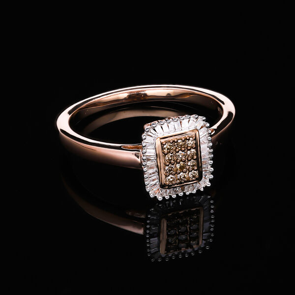 Natürlicher Champagner Diamant und weißer Diamant Ring, 925 Silber Roségold Vermeil (Größe 19.00) ca. 0.33 ct image number 1