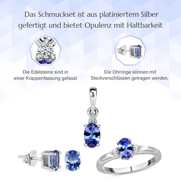 3er-Set AA Tansanit und Zirkon Ring, Ohrringe und Anh&auml;nger - 1,85 ct. image number 6