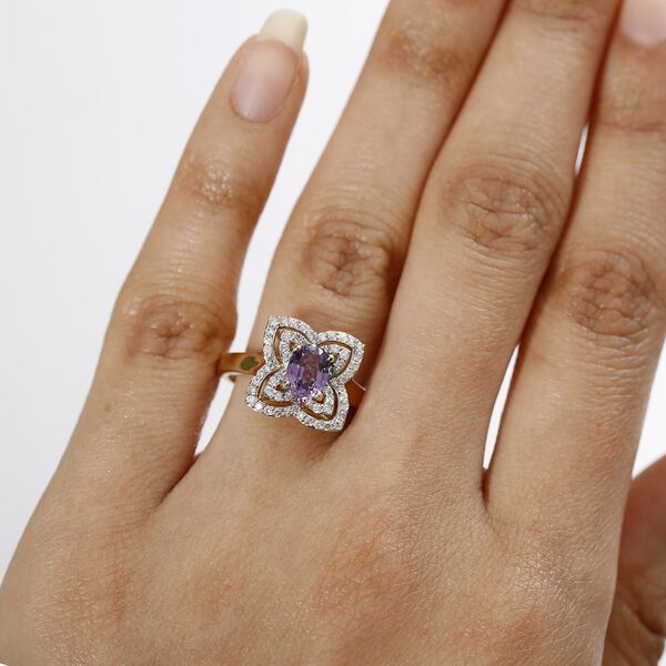 AAA Lila Saphir, Wei&szlig;er Diamant Ring 417 Gold (Gr&ouml;&szlig;e 19.00) ca. 1,39 ct image number 2