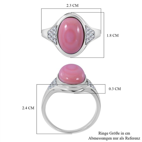 AA Natürlicher Rosa Königsmuschel Perle, Weißer Zirkon Ring 925 Silber rhodiniert (Größe 17.00) image number 4