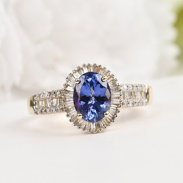 AA Tansanit und Diamant Halo Ring 375 Gelbgold image number 2