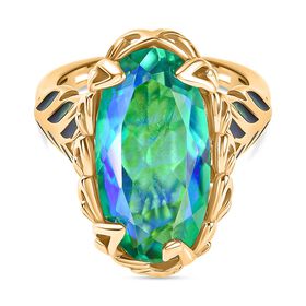 D’joy Pfau Quarz Triplette Ring 925 Silber 750 Gelbgold Vermeil (Größe 17.00) ca. 9,69 ct