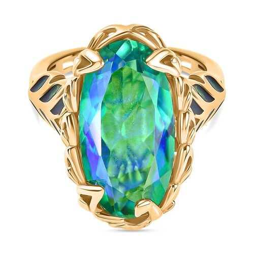 D’joy Pfau Quarz Triplette Ring 925 Silber 750 Gelbgold Vermeil (Größe 17.00) ca. 9,69 ct image number 0