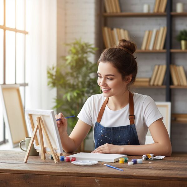 Leinwand-Malset - 3-teiliges Set mit Blanko-Leinw&auml;nden, inklusive Farben, Mischpalette, Staffelei und Pinseln image number 2