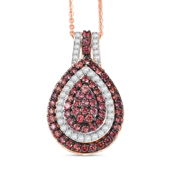 D'Joy AA Padparadscha Saphir und Zirkon Anh&auml;nger mit 50cm Kette - 1,57 ct.