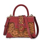 GRAND PELLE Elite Kollektion - Exklusive Handgravierte Leder-Satchelhandtasche mit Floralem Meisterwerk, Größe 23 x 16,5 x 9,5 cm, rot