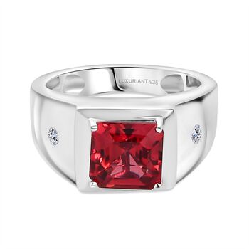 Lab Grown Padparadscha-Saphir , Lab Grown Diamant Ring 925 Silber rhodiniert (Gr&ouml;&szlig;e 17.00) ca. 3.27 ct