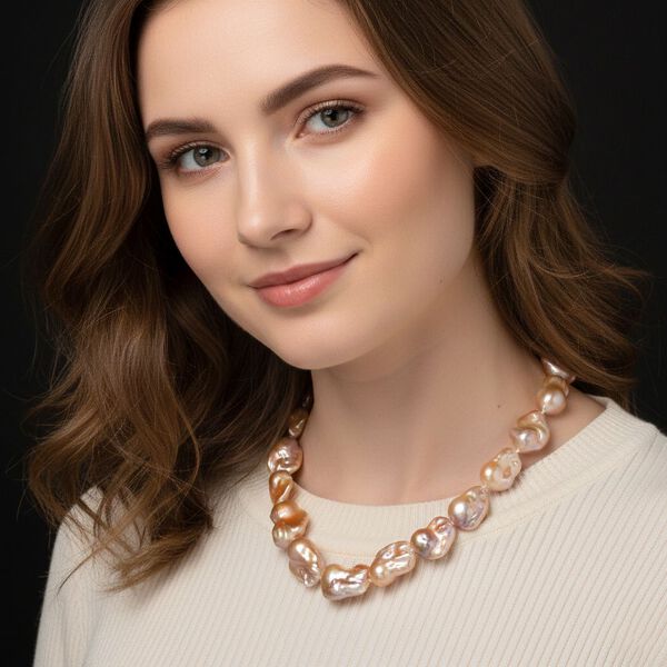 D'Joy AAAA Mehrfarbig-Barockperle (13-16 mm) Halskette ca. 50 cm 925 Silber vergoldet image number 2