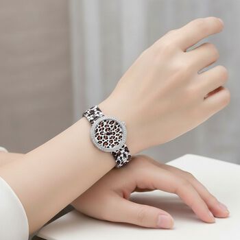 STRADA - Armbanduhr mit Leopardenmotiv, Kristall-L&uuml;nette, Japanisches Uhrwerk, Edelstahlzugband, Reiner Edelstahl