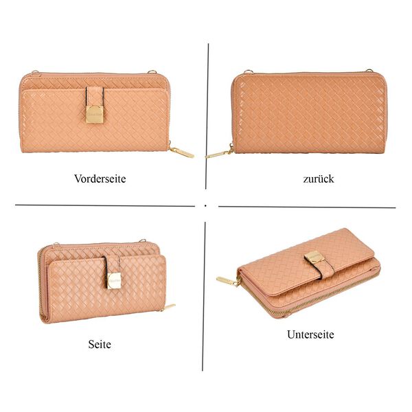 CLOSE OUT - gewebter Crossbody gl&auml;nzend Tasche, Multif&auml;cher, 20x10 cm, Nude image number 4