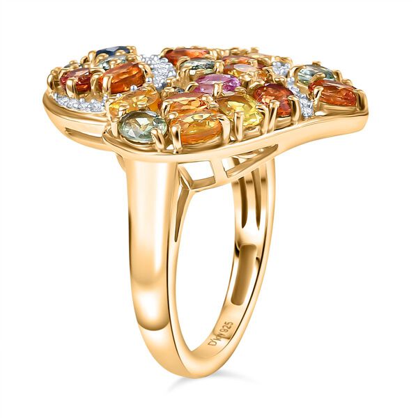 D'Joy AA Mehrfarbiger Saphir, Wei&szlig;er Zirkon Ring 925 Silber 750 Gelbgold Vermeil (Gr&ouml;&szlig;e 19.00) ca. 5.21 ct image number 4