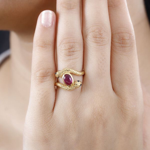 AA Afrikanischer Rubin (Fissure gef&uuml;llt), Schwarzer Spinell Ring 925 Silber 750 Gelbgold Vermeil (Gr&ouml;&szlig;e 17.00) ca. 1,26 ct image number 3