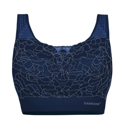SANKOM - R&uuml;ckenst&uuml;tze Haltungskorrektur Push-up Spitzen-BH, Gr&ouml;&szlig;e M/L, 80-85 cm, Dunkelblau