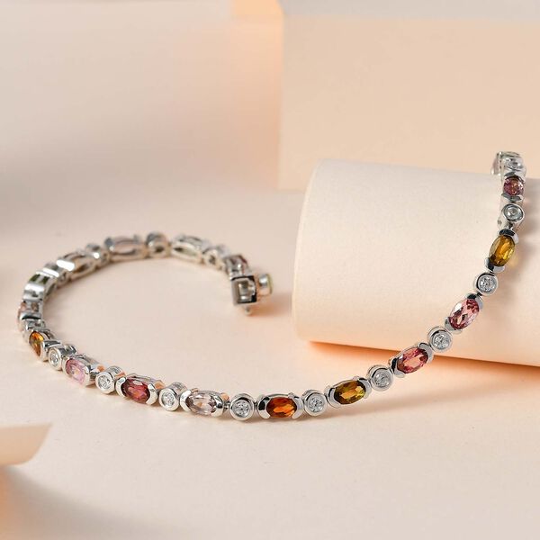 AA Mehrfach-Turmalin, Wei&szlig;er Zirkon Armband ca. 20 cm 925 Silber platiniert ca. 5.59 ct image number 2