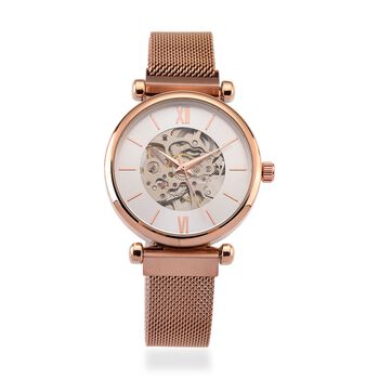 GENOA TIME V2 Automatik-Mechanische Uhr, wei&szlig;es Sonnenschliff-Zifferblatt, Wasserdicht, Ros&eacute;farben