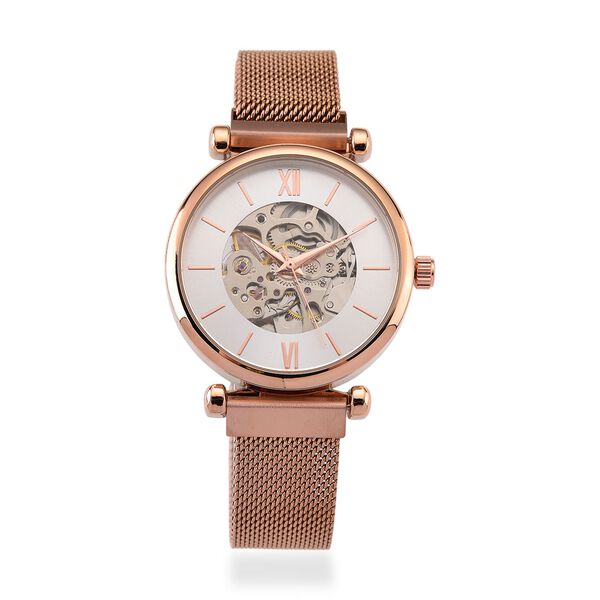 GENOA TIME V2 Automatik-Mechanische Uhr, wei&szlig;es Sonnenschliff-Zifferblatt, Wasserdicht, Ros&eacute;farben