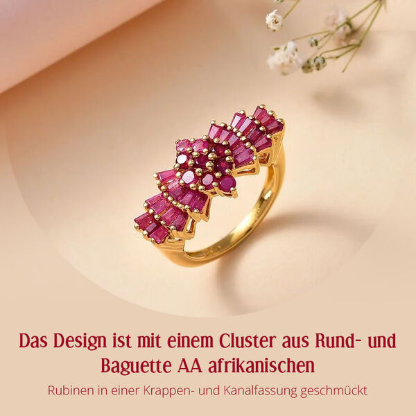 AA Afrikanischer Rubin-Ring, 925 Silber 750 Gelbgold Vermeil - 1,87 ct. image number 2