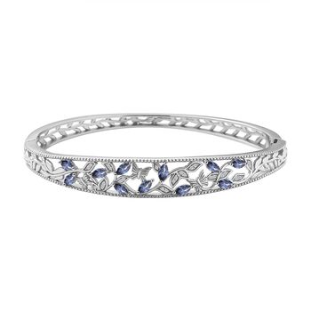 Tansanit Zirkonia und wei&szlig;er Zirkonia-Armreif, 19 cm